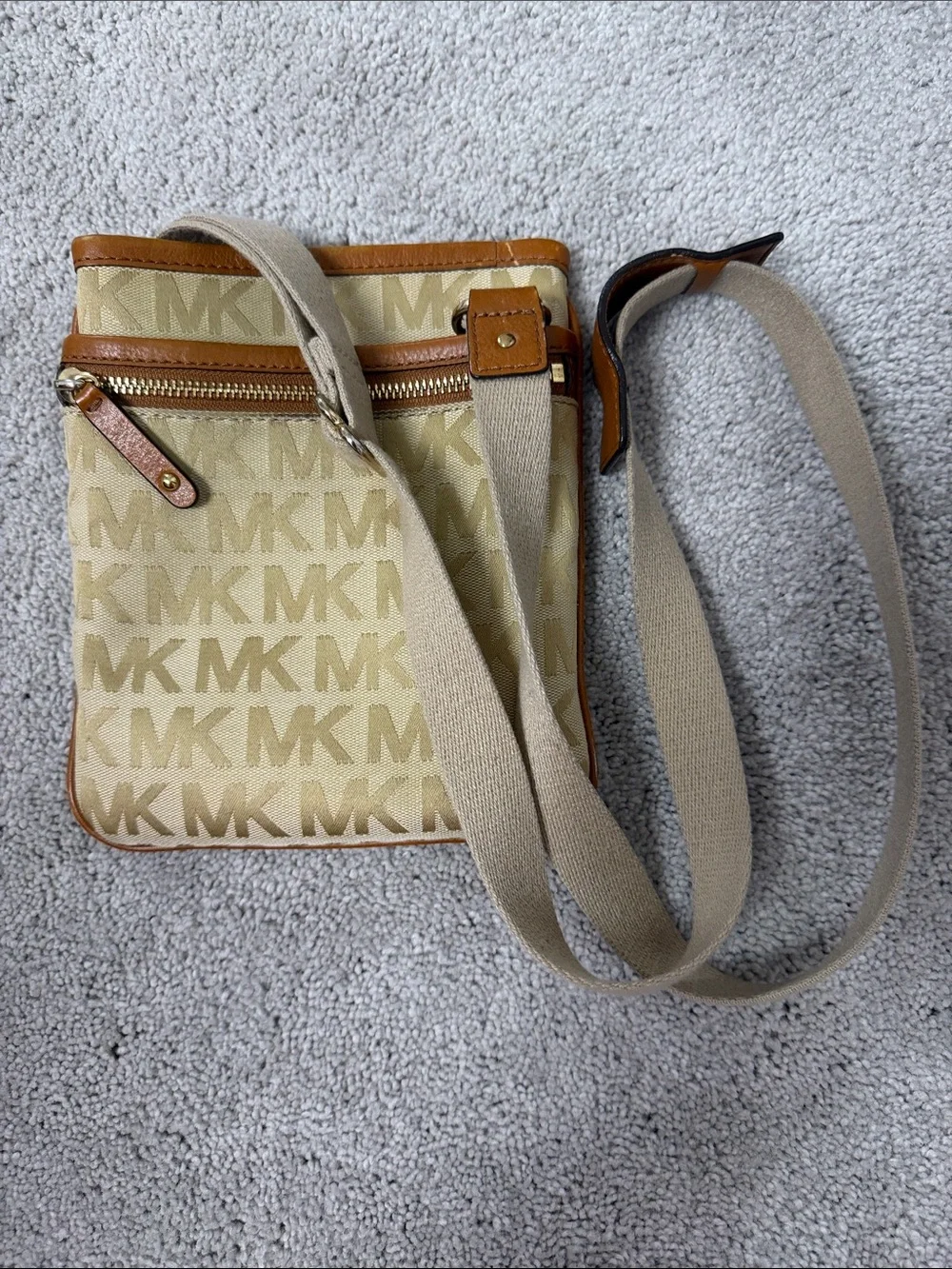 Michael Kors Beige/Tan MK Logo Crossbody Messenger Bag